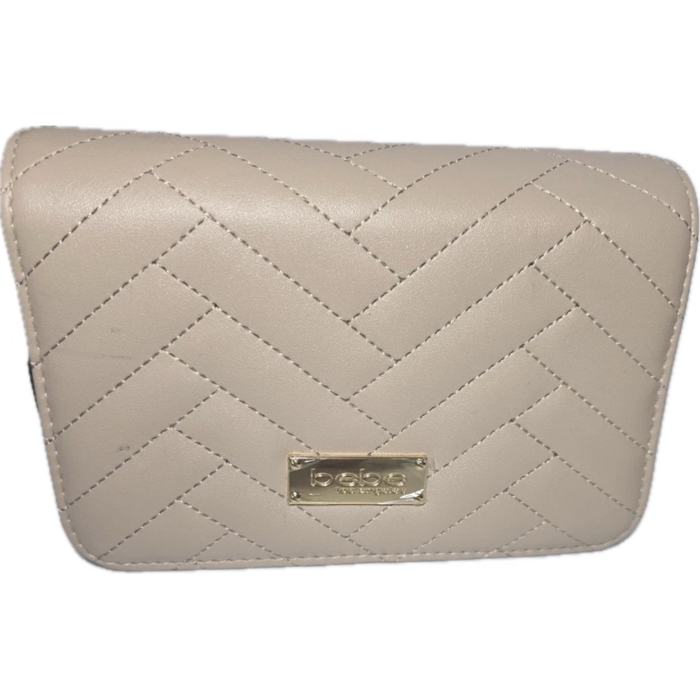 Bebe Sophia Crossbody Small Beige Quilted Chain Strap Bag 8767